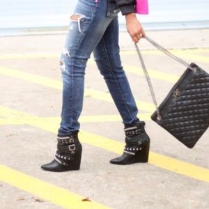 JustFab Luxe Black Stud Wedge Bootie